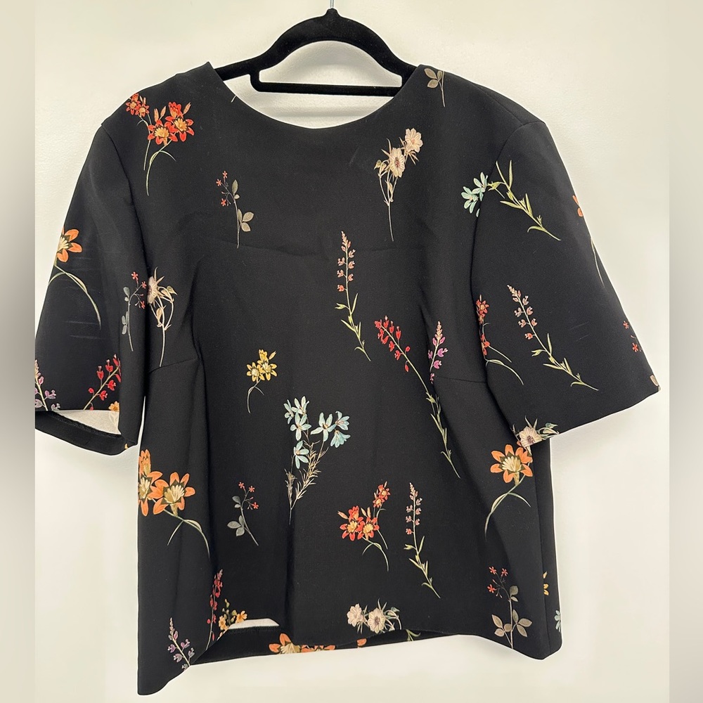 zara black floral pattern blouse